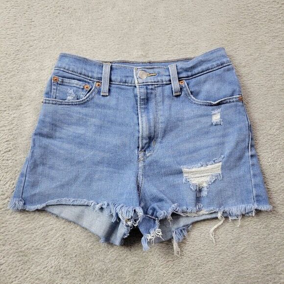 Levis Jean Shorts Women Size 26‎ Denim Cut Off Light Wash Distressed Hem Jorts - Picture 1 of 10